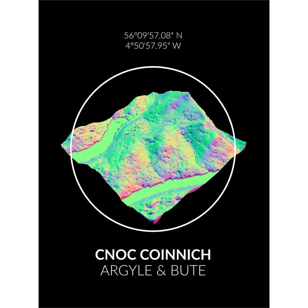 Wee Blue CooCnoc Coinnich Mountain Topography Argyll & Bute Scotland Art Print Poster Wall Decor 12X16 Inch