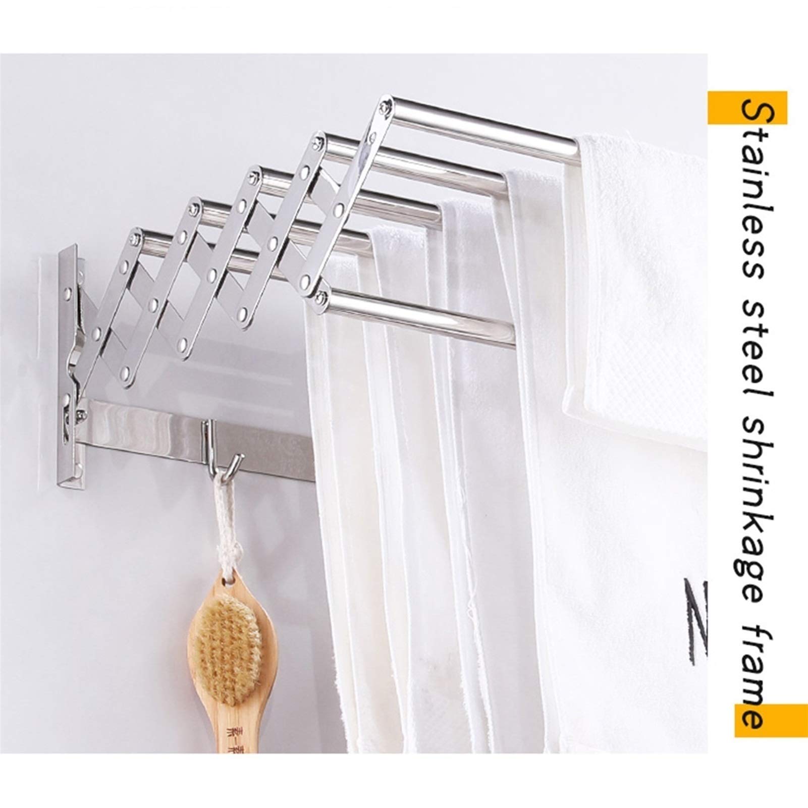 Wand-Wäscheständer, zusammenklappbar, einziehbar, Wäscheständer, Handtuchhalter, Bar, Wäscheständer, erweiterbar, Wäscheleine, Kleiderbügel, Haken, Wäscheleine (Größe: 100 cm), (90 cm erforderlich
