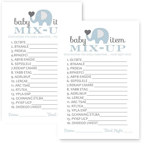 Miniatura 7 de Paper Clever Party Juegos de baby shower de elefante para niños – Revisión de palabras – Actividad neutral de género para invitados – Tema de selva