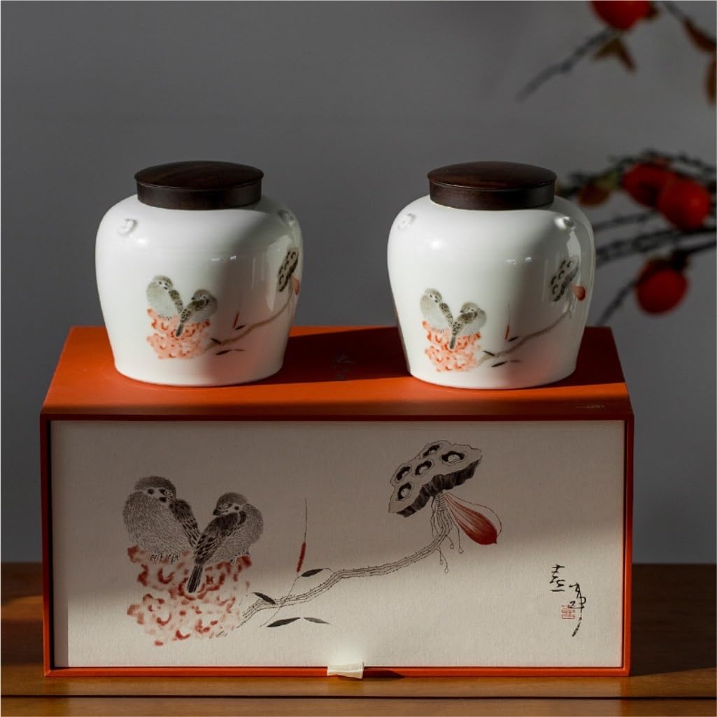 Lata de té Tarro de cerámica for Almacenamiento té Suelto, Tarro condimentos for Cocina, Juego Chino, Conjunto con Caja Regalo Doble Carrito de té(B)