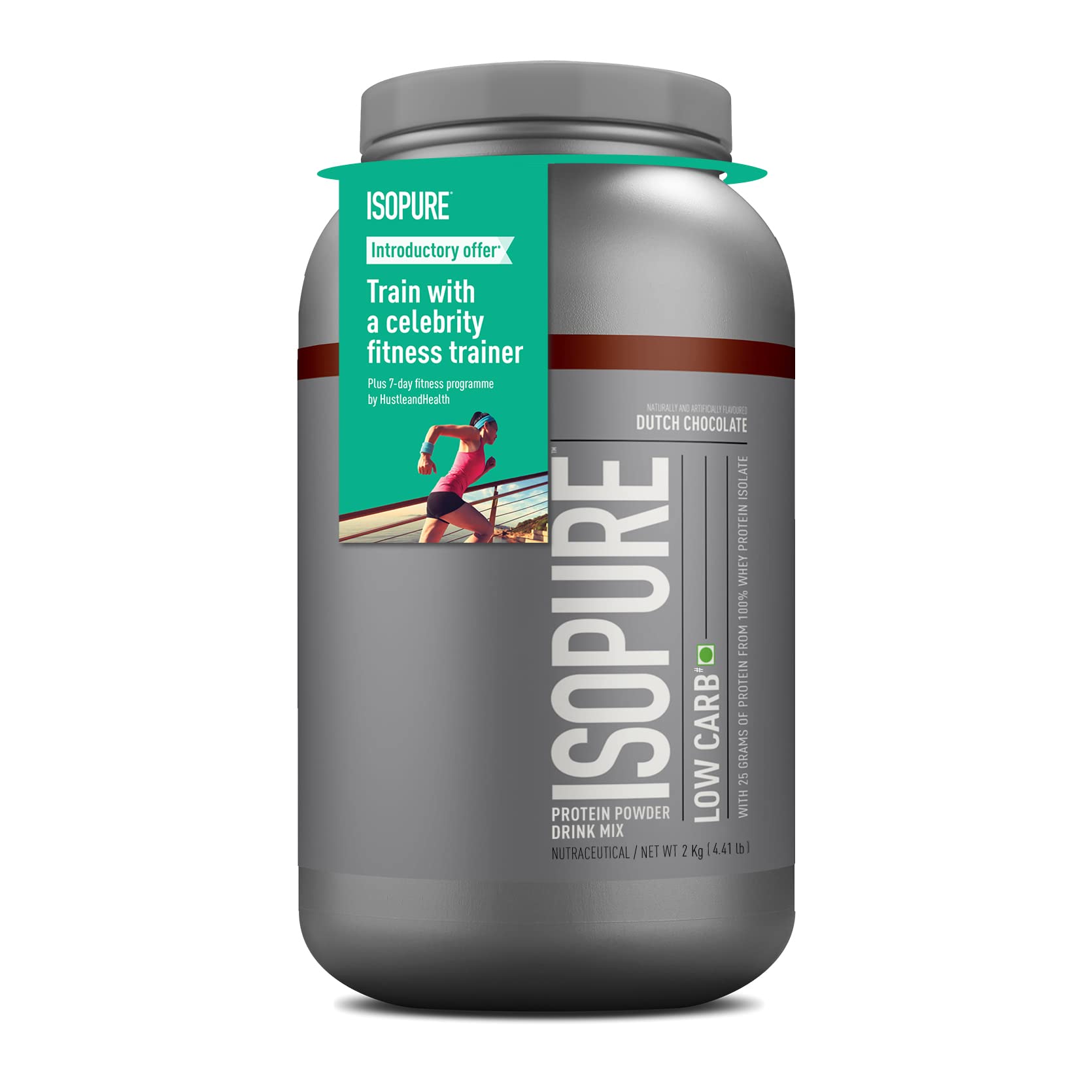 Isopure Low Carb Whey Protein Isolate Powder 4.41 lbs, 2 kg (Dutch Chocolate), 25g Protein per serve, Gluten-Free, Aspartame-Free, Vegetarian protein for Men & Women. Offer Pack