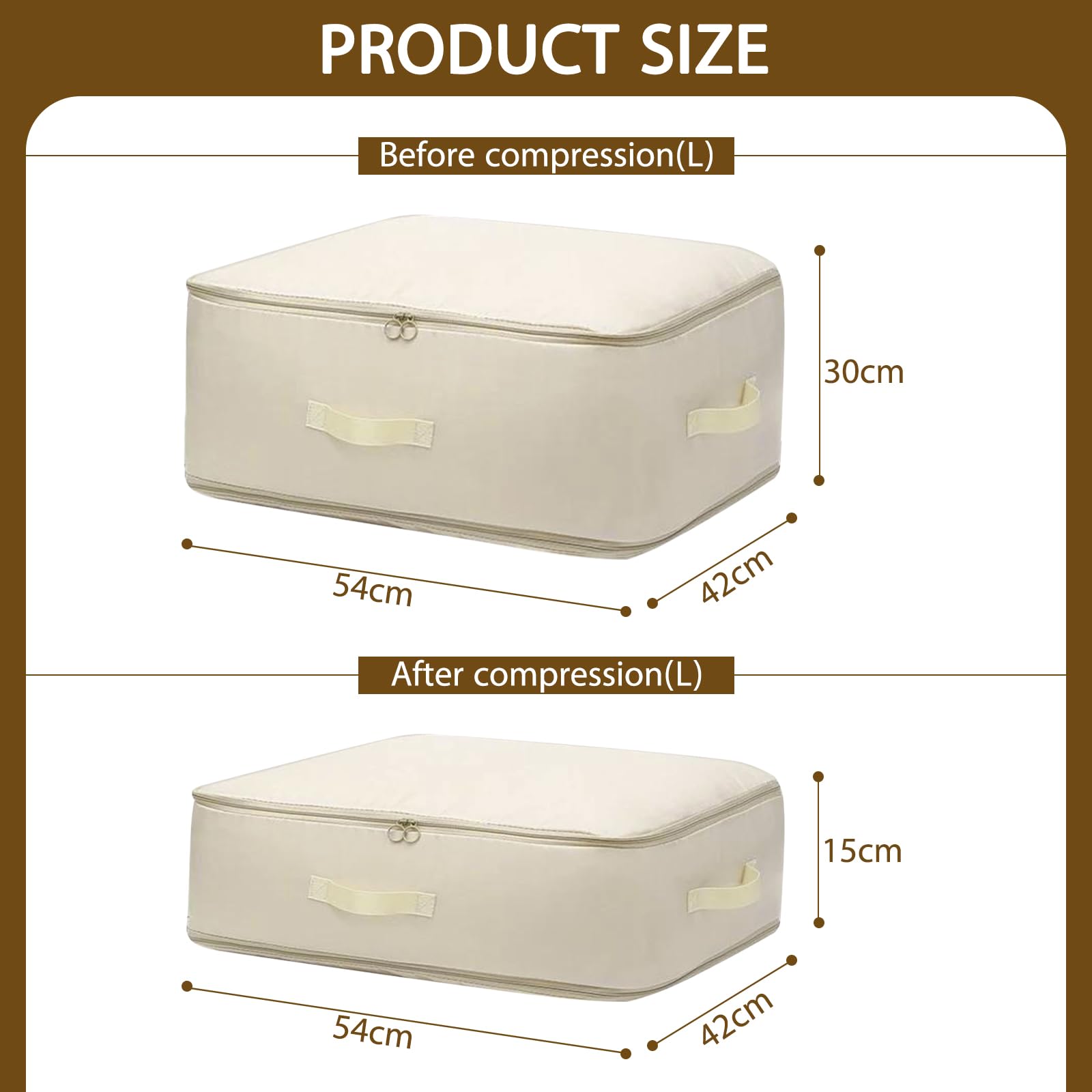 Shackcom 4 organizer autocomprimibili ultra salvaspazio, grandi, per riporre piumini, vestiti, con 4 etichette, per biancheria da letto, vestiti, coperte, cuscini e piumini, L, beige