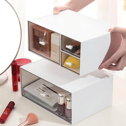 Miniatura 2 de MILULUGO Organizador de escritorio con 4 cajones, organizador de maquillaje, caja de almacenamiento de escritorio, caja de almacenamiento de