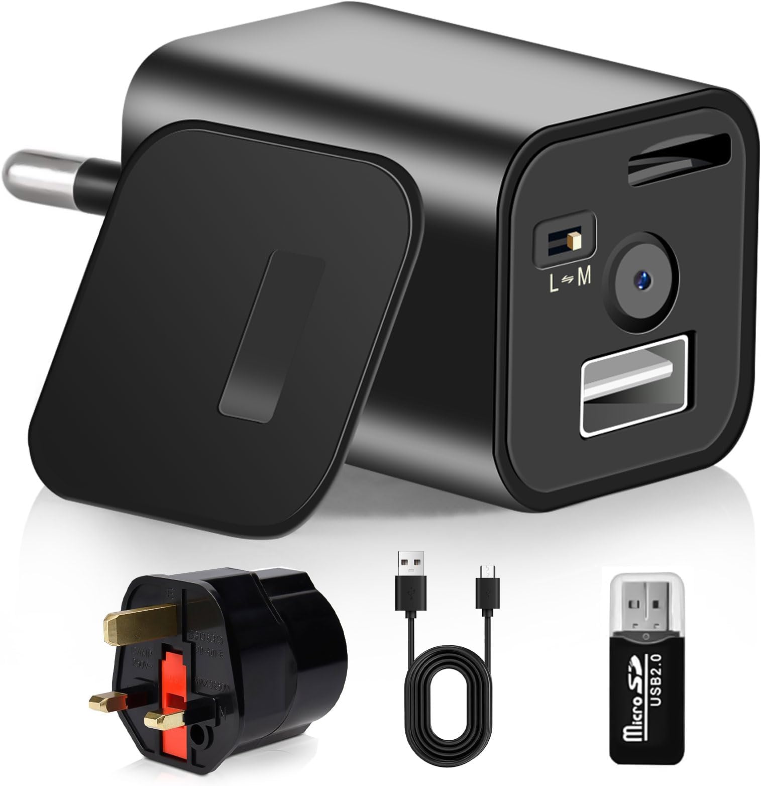 Mini USB Charger Camera, Security Camera 1080P Full HD Continuous Loop Recording Motion Detection