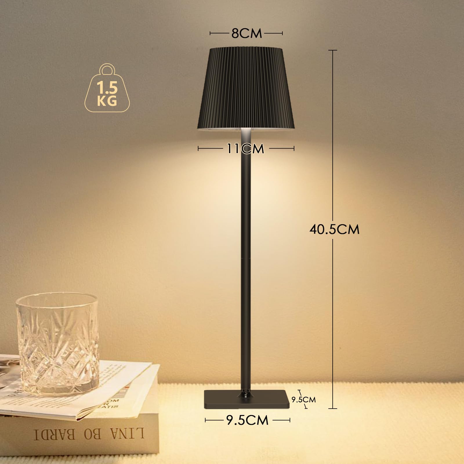Lixada LED Dimmbare Tischlampe Kabellose mit Akku und Touch, Tischleuchte Höhe individuell anpassbar mit USB-C, IP54 Wasserdichte outdoor lampe,2 stück