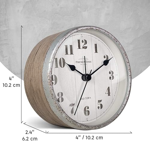 Miniatura 8 de Presentime & Co - Reloj despertador de mesa de granja de 4 pulgadas, reloj de escritorio y estante, silencioso sin tictac, roble gris claro y