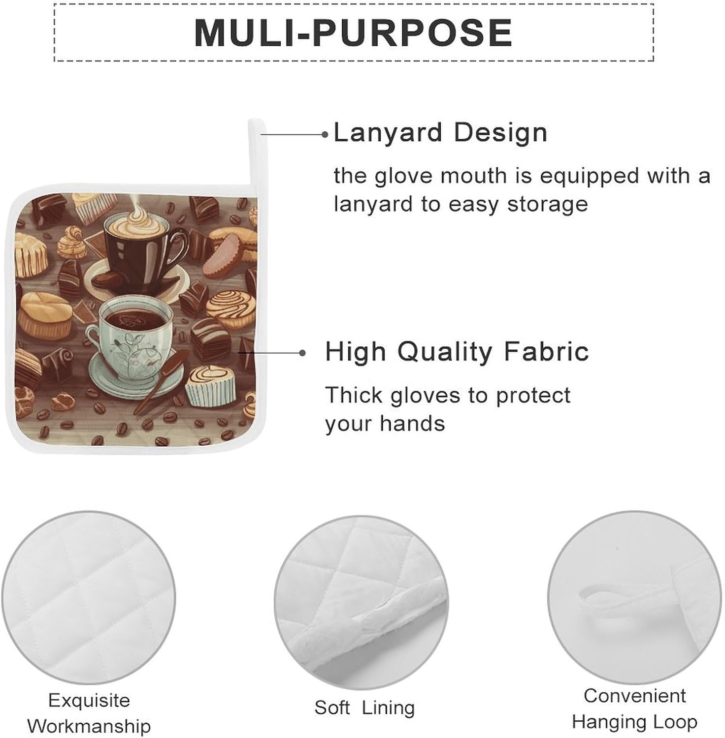 Coffee and Sweets Sugar Chocolate Polyester Heat Resistant Pot Pad Non Slip Anti Scald Hot Dish Mat Reusable Table Protector for Kitchen Hot Pot Mat Wear Resistant Heat Proof Table Pad for Countertop