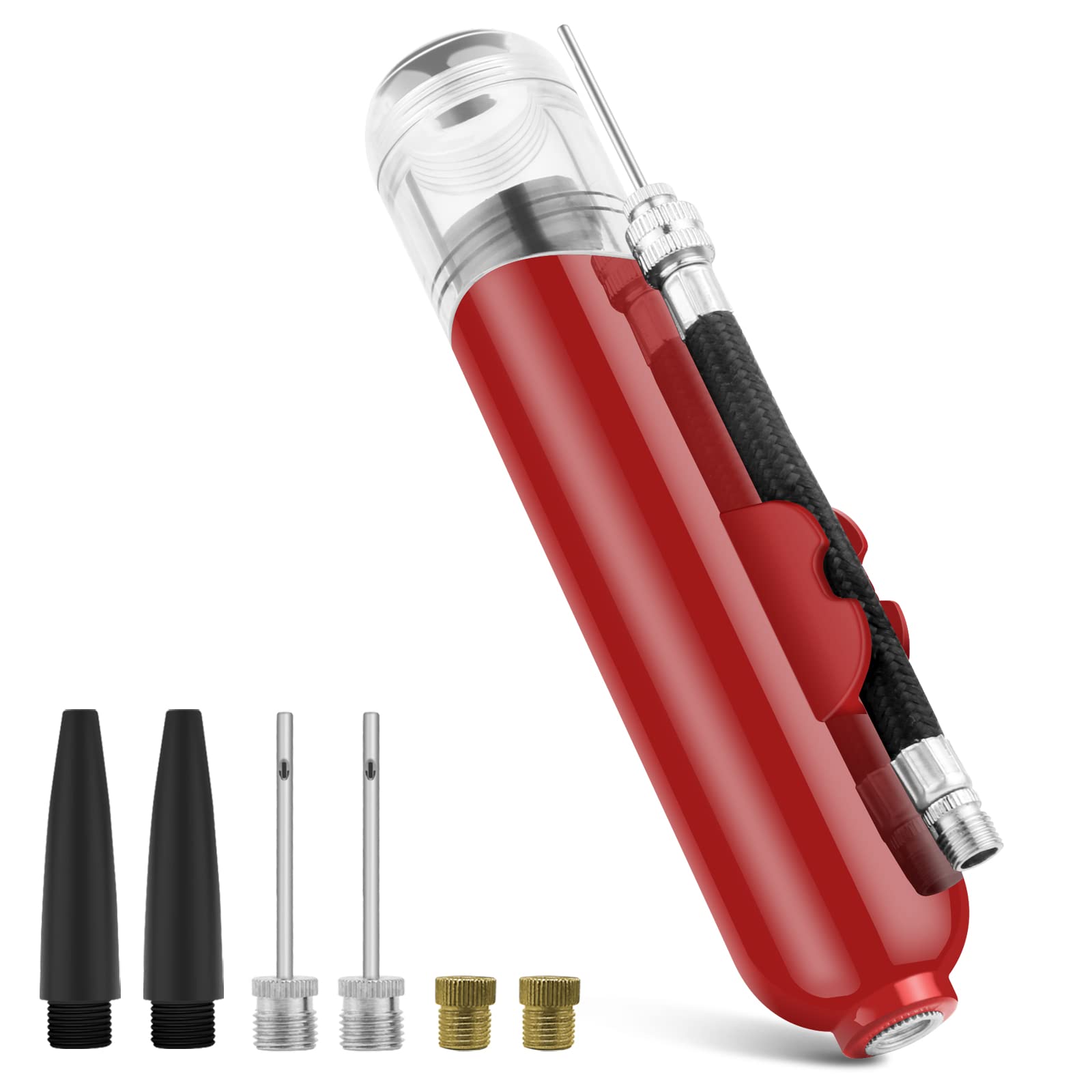 BROTOUBall Pump, Dual Action Inflate Air Pump with 3 Needles, 2 Presta Valve and 2 Nozzles for Soccer Ball, Basketball, Volleyball, Balloons, Bikes (Red)