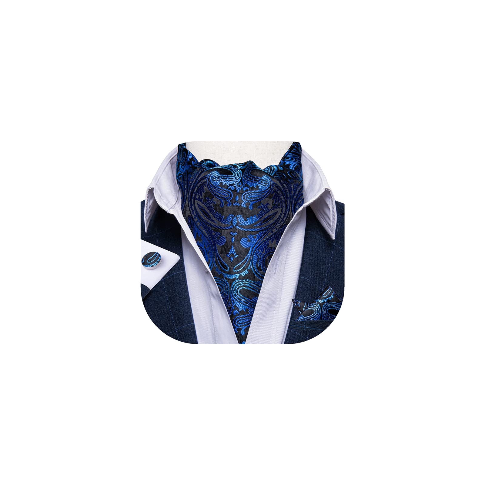 DiBanGu Jacquard Woven Ascot Silk Cravat Set for Men Wedding