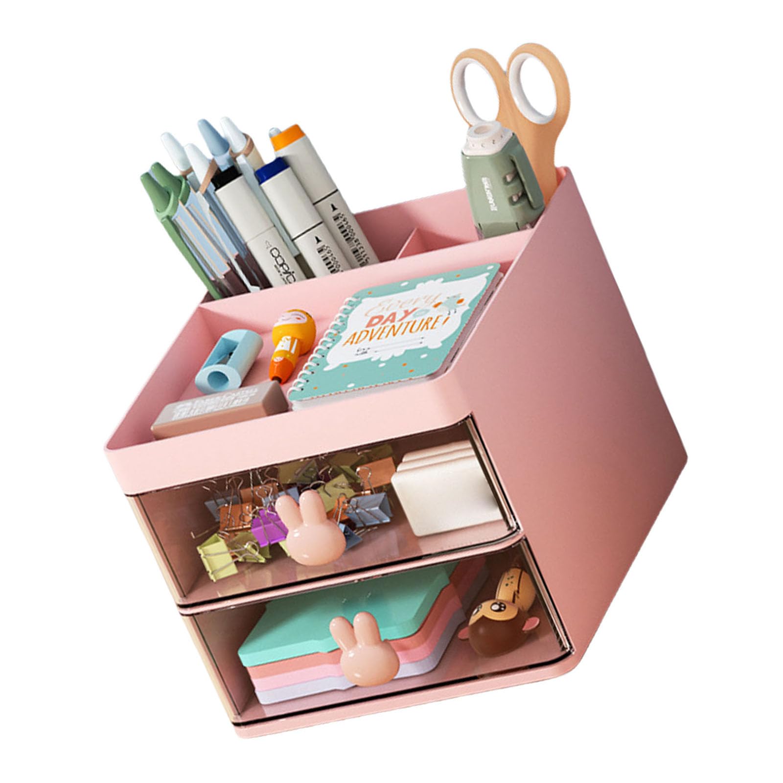 Buxuaaaa Lovely Rabbits Handle Desk Organizers with Clear Drawers Neat Workspaces Accessory for Neat and Workspaces Accessory