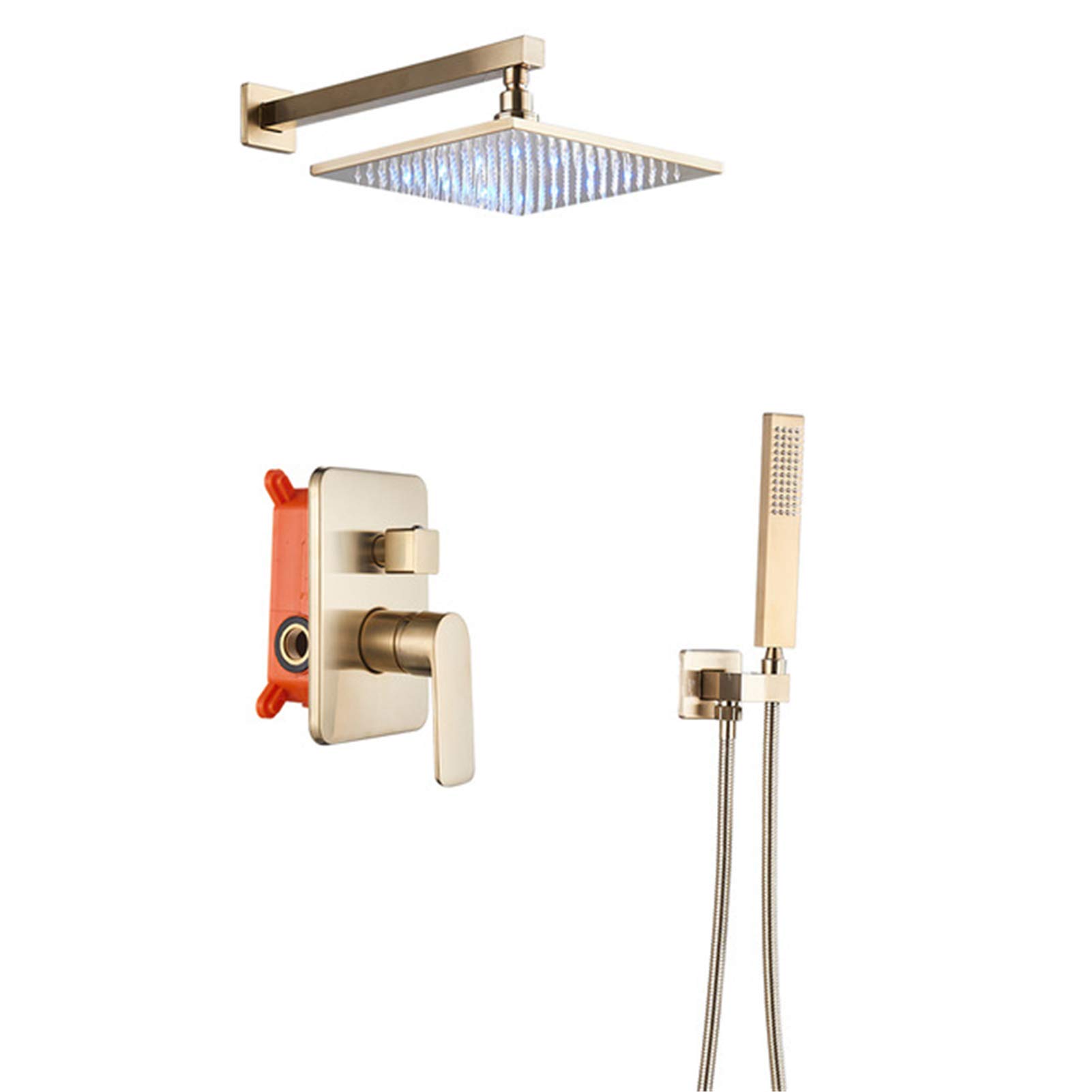 Robinet de douche LED or brossé : le luxe du pommeau pluie encastré