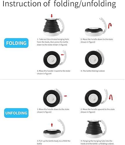 Miniatura 14 de Hervidor eléctrico plegable de silicona de grado alimenticio ultradelgado, control de temperatura variable con bolsa de viaje, doble voltaje, azul