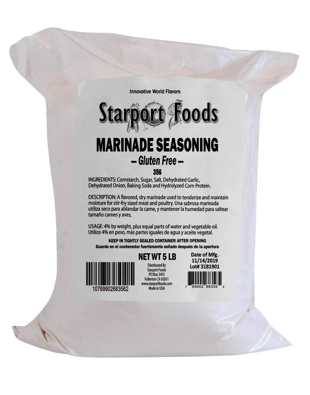 Starport Foods Marinade Seasoning - Gluten Free, Vegetarian, 5 LB bag (80 OZ)