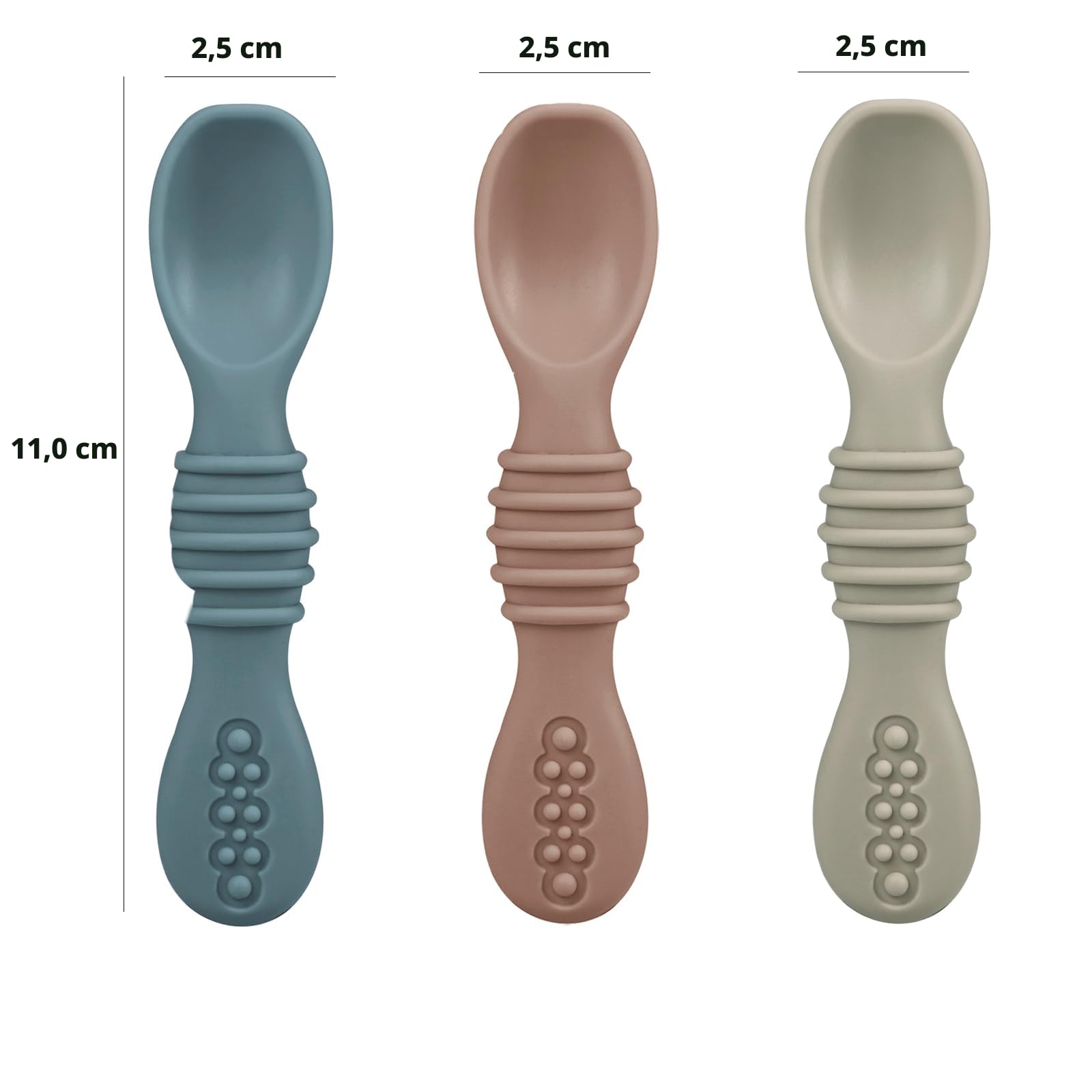 PandaEar Set de Alimentación para Bebés, 3 Platos para Niños con 3 Cucharas, Plato Dividido con Succión de Silicona 100%, Sin BPA, Apto para Lavavajillas y Microondas - Azul/Rojo/Marrón
