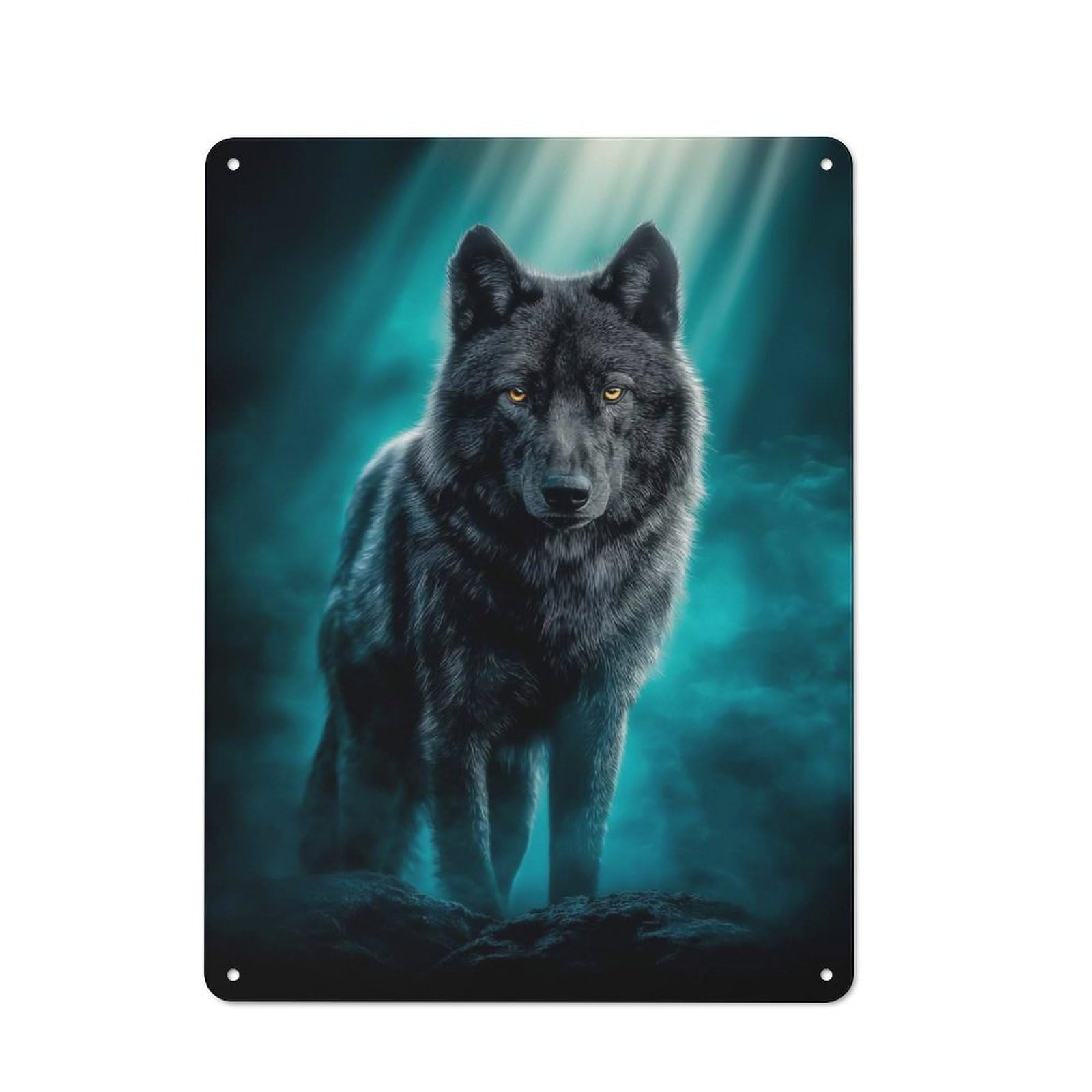 Junmoney Style-15 Majestic Black Wolf Vintage Metal Wall Sign 40X30cm For Garage Wall, Suited To Garage Decor Collectors