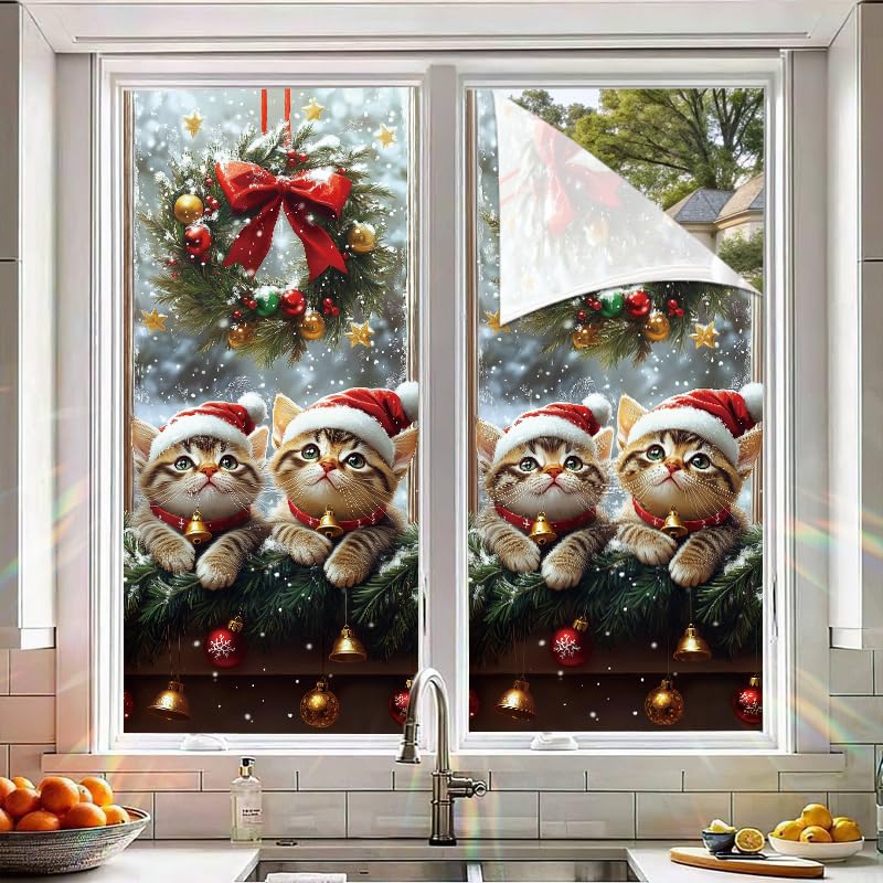 Vinilo para ventana gatos navideños 17.7x39.3 pulgadas miniatura 5
