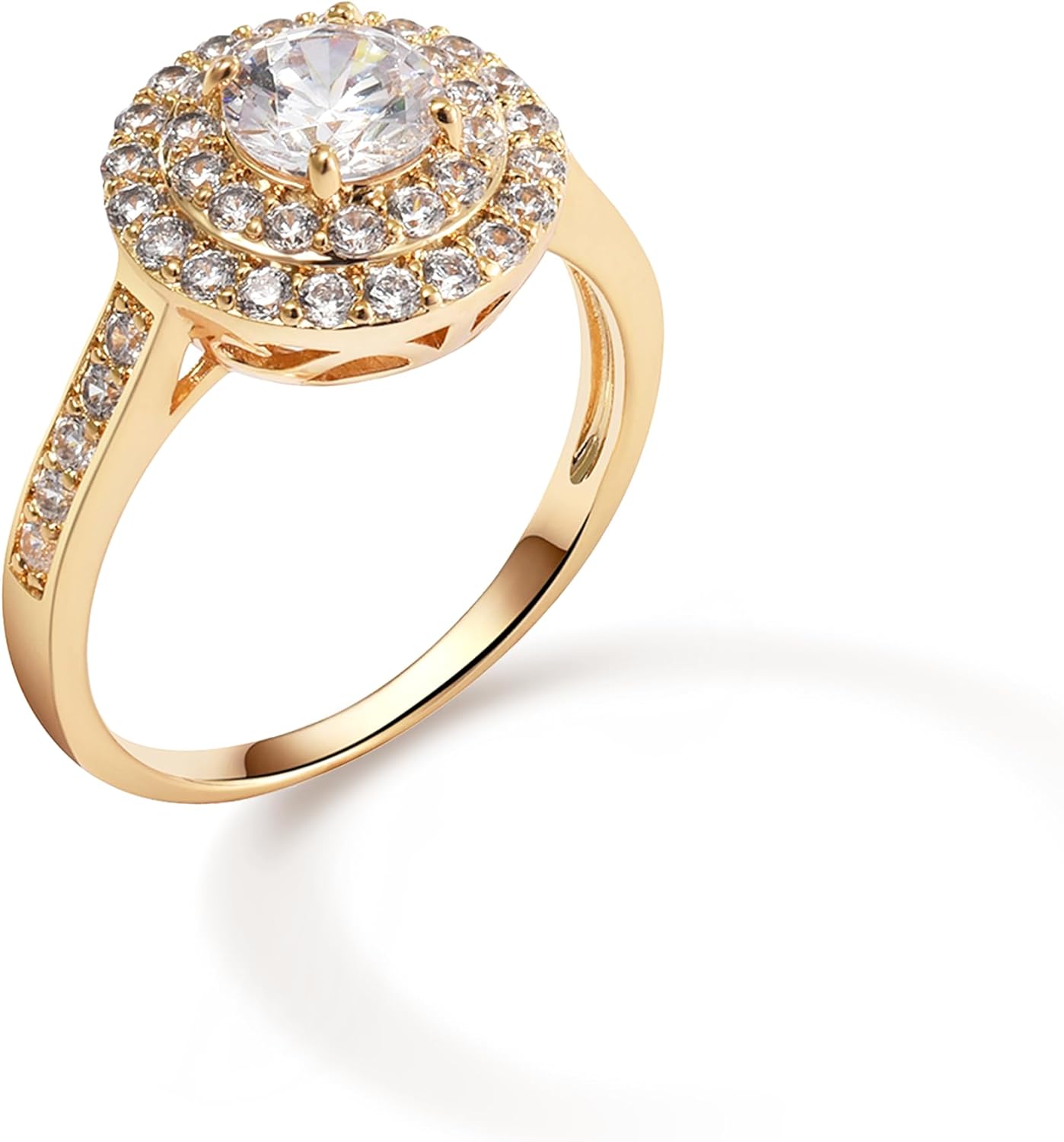CoBi Solitaire Engagement Rings for Women, Wedding Band Promise Ring, Rhodium 18K Gold Plated Round Cut Cubic Zirconia CZ, Halo PrPromise Rings for Her, Classic Wedding Anniversary Jewelry, Size 7 8 9