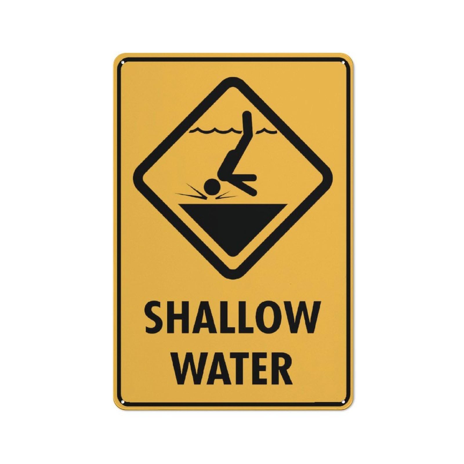 Caution Shallow Water Yellow Sign 12X8 Inch Aluminum Uv Ink Printed For House And Business