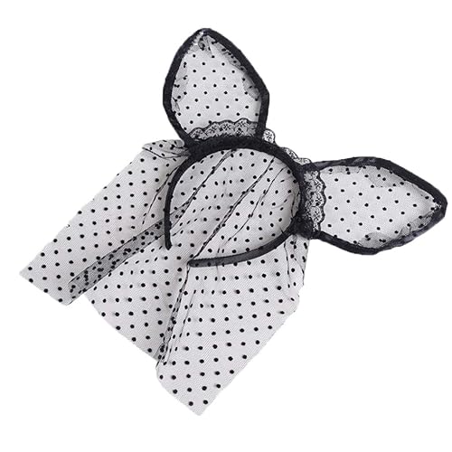 Miniatura 4 de Diadema sexy con orejas de gato para mujer, con velo de cara negra, disfraz de Halloween, banda para el pelo, diadema gótica para el día de los