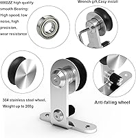 Vista 8 de TSMST Kit de herrajes para puerta corrediza de granero de 6 pies, riel de acero inoxidable de servicio pesado resistente con montaje superior