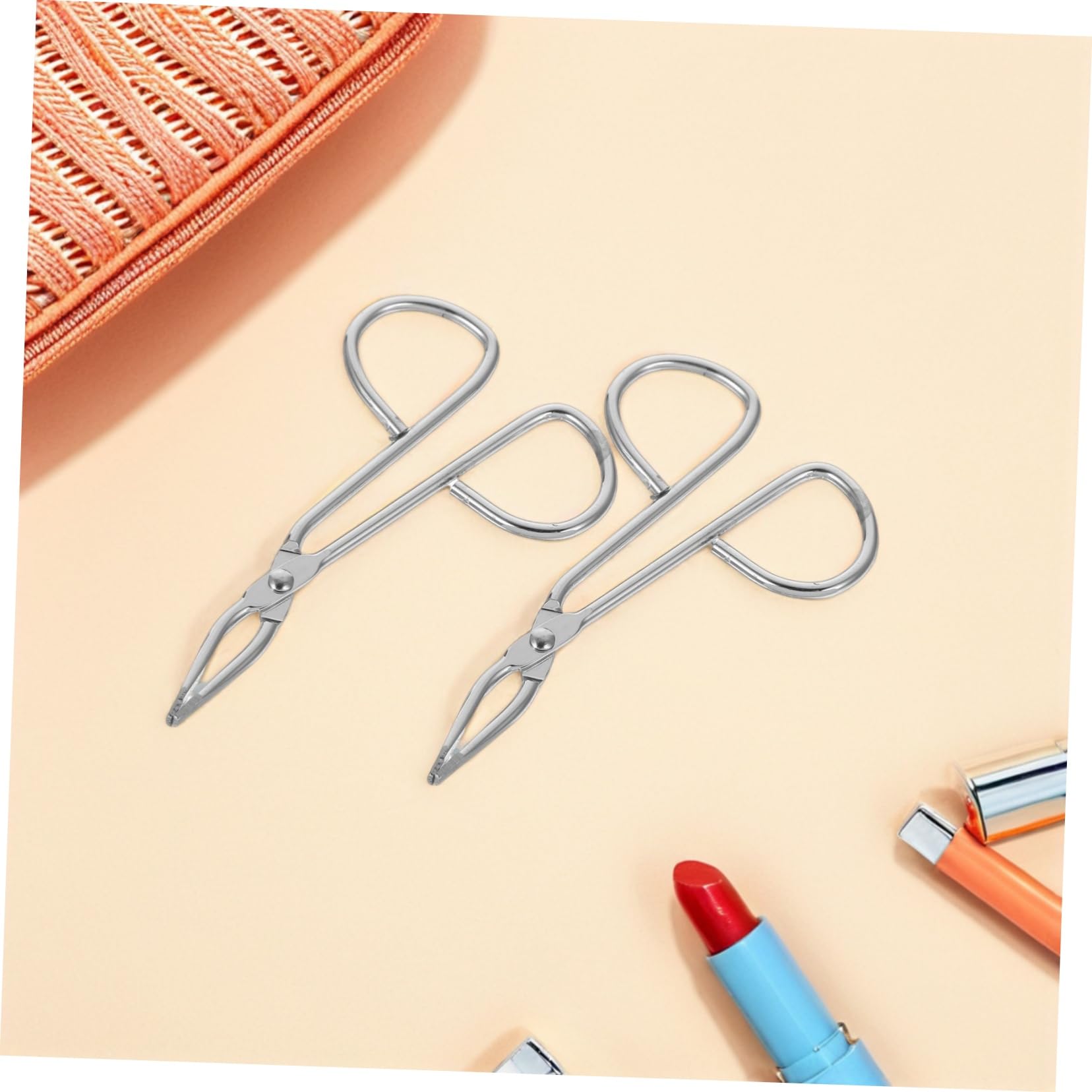 COLLBATH 2 Piezas Pinzas de Cejas Inoxidable con Mango Tipo Tijera Control para Depilación y Aplicación de Pestañas Compacto y Diseño Ergonómico para Cuidado Femenino
