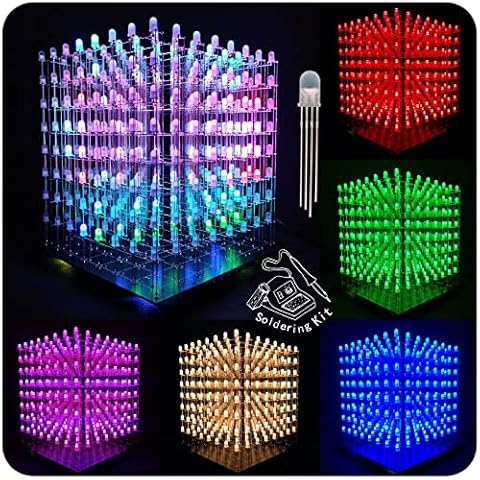 iCubeSmart 3D8RGB Led Cube Kit DIY Electronics Kit 8x8x8 Led Light Cube DIY Soldering Project Kit (3D8RGB-KIT) Cover