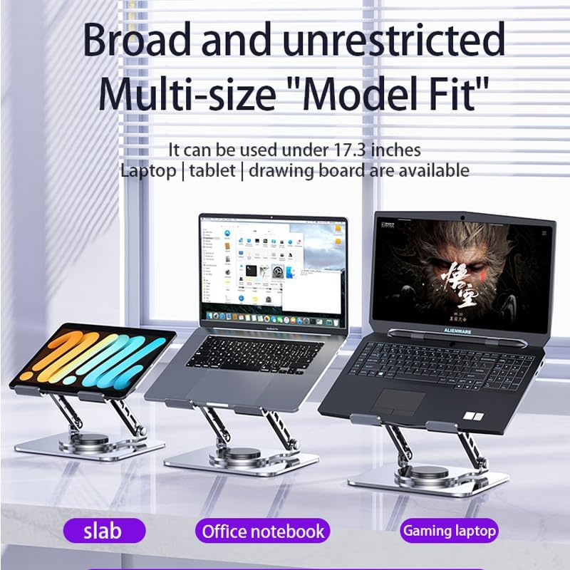 Miniatura 5 de Soporte ajustable para laptop, rotación de 360 grados, elevación, disipación de calor plegable, material de taladro de carbono de cuerpo completo,