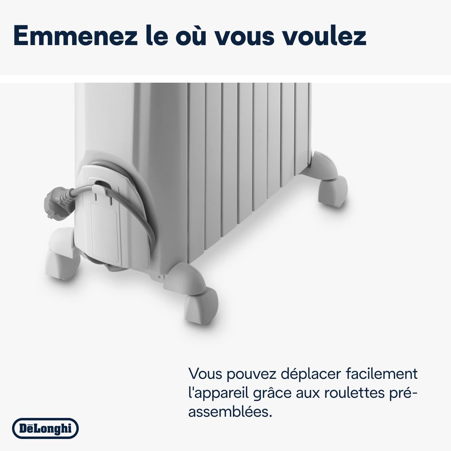 De'Longhi Dragon Radiator with unfolded wheels