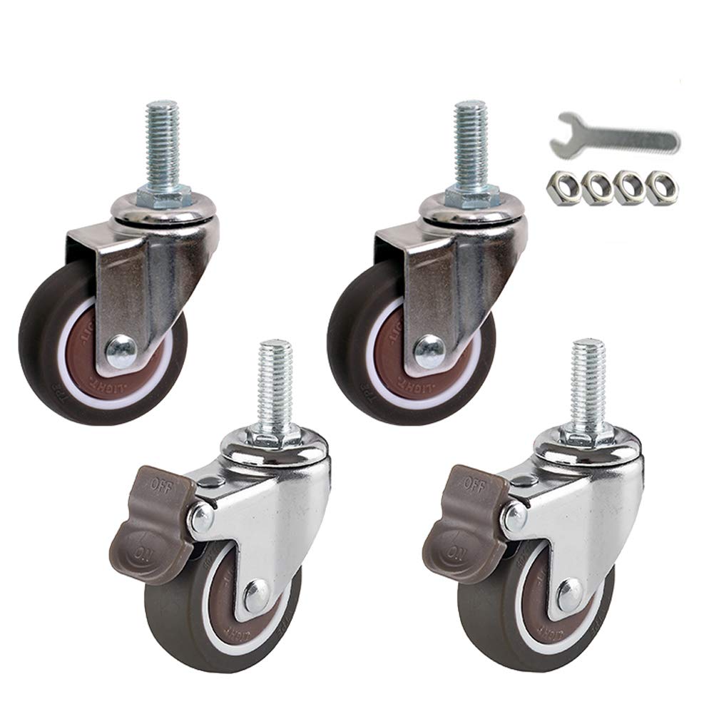 YUZGUHEY Swivel Stem Caster Wheels With Brakes Set Of 4, 25mm 38mm 50mm Rubber Castors, 360 Degree Rotation Furniture, M6(2universal+2brake,1inch)