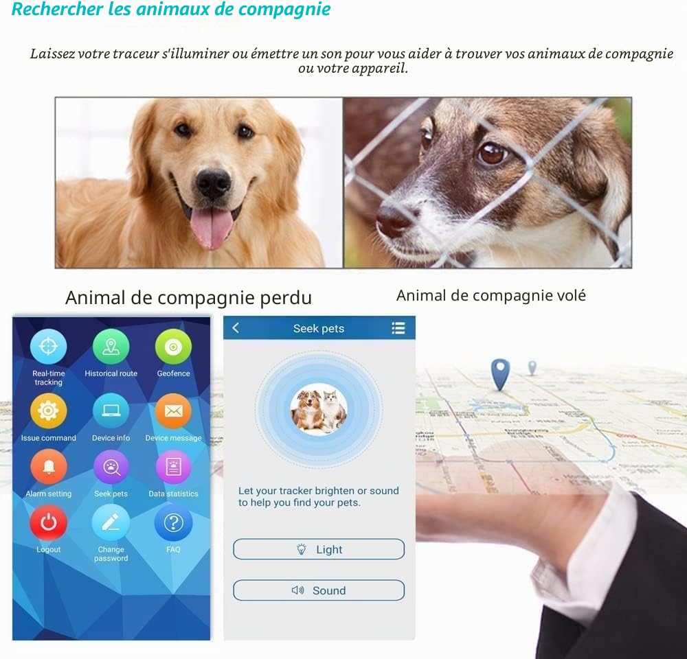 Zeerkeer TK919PRO Tracker GPS anti-perte pour chiens Avec alarme sonore et lumineuse, podomètre et conversation bidirectionnelle Statistiques et étanche sans abonnement