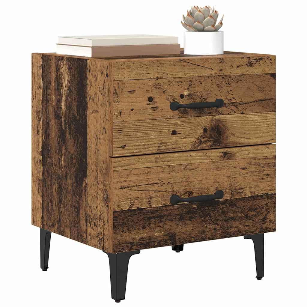 Rustykalny stolik nocny z materiału drewnopochodnego z szufladą, 40 x 35 x 47,5 cm, zestaw 2 szt., stabilna szafka na łóżko z żelaznymi nogami, do sypialni i salonu