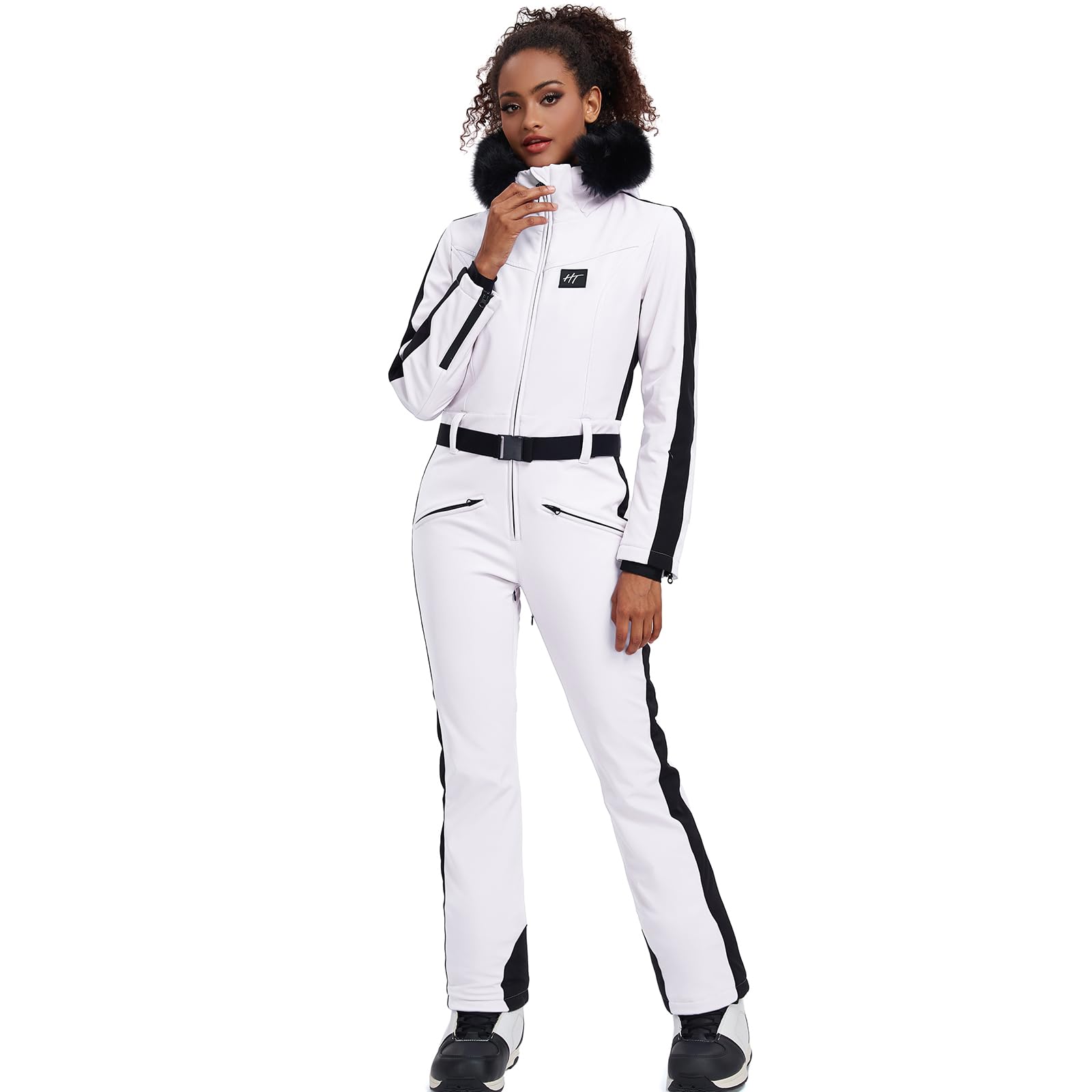 ALSOGO Combinaison de ski pour femme - Combinaison de neige isolée - Imperméable - Coupe-vent - Combinaison avec col en fourrure amovible