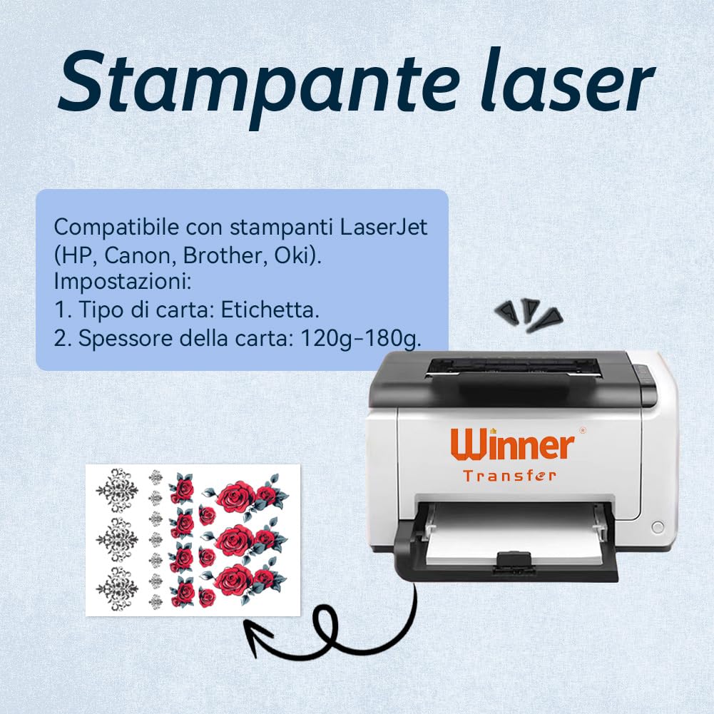 A4X5 Carta per Tatuaggi a Getto d'inchiostro/Laser,Lamina per Tatuaggi Fai da Te per Stampa, Candele, Tatuaggi temporanei, Decalcomanie Stampate(WT-11-5)