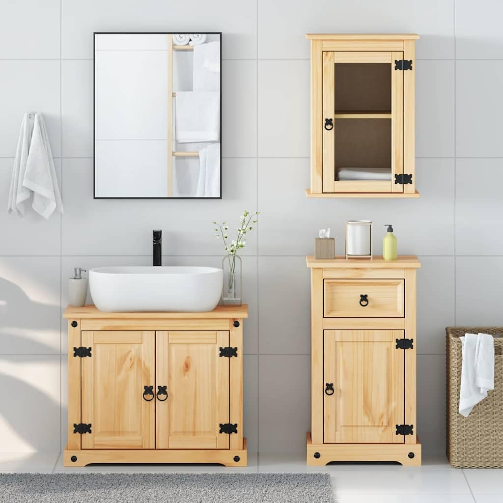 Juego de Muebles de baño Corona 3 pzas Muebles baño Conjunto Muebles de baño Muebles auxiliares de baño Madera Maciza Pino // 3334633