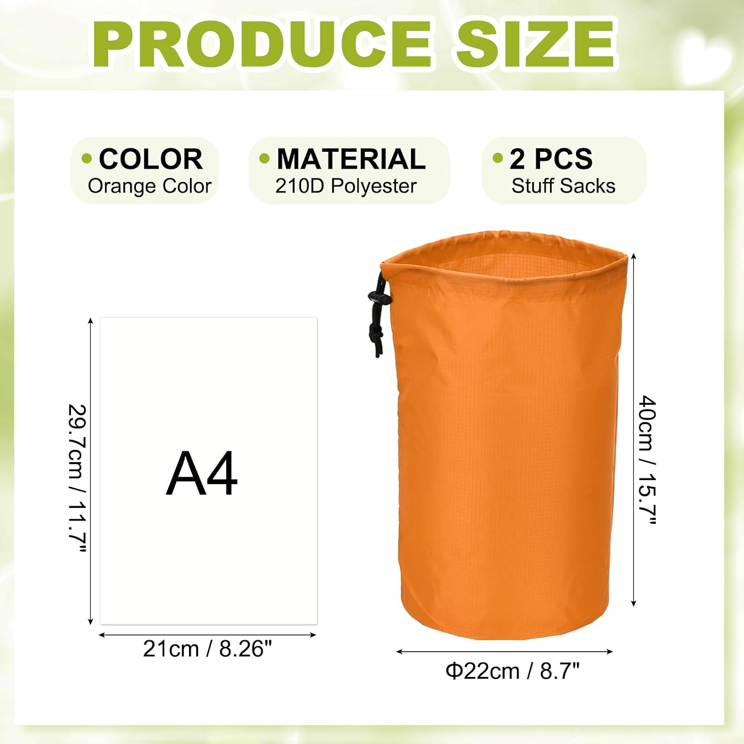 Drawstring Bag with Toggle, Cinch and Ditty Pouch Portable Outdoor Products Ditty Bag 9x16in & 2Pcs & Orange - Fit For(Backpacking/Camping/Traveling) image 2