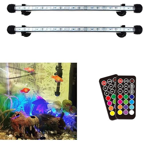 LED Aquarium Light, 2 Pack 15 inches Fish Tank Light RGB Color Underwater Light Submersible Crystal Glass Lights, 42 LED Beads, Brightness Adjustable Memory Function, LED Light bar Stick