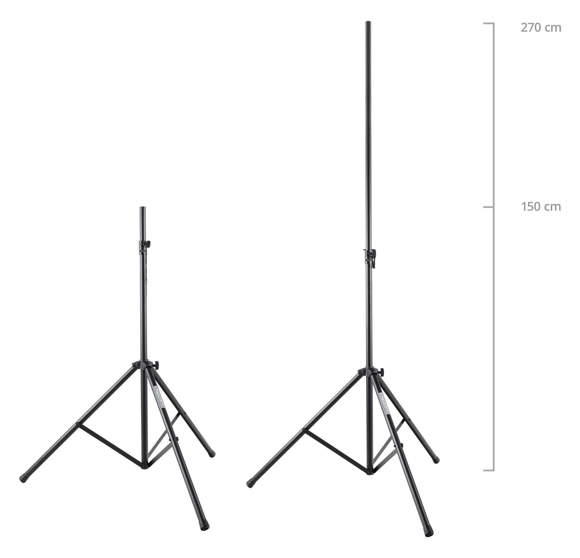 Showlite LS-270S Lichtstativ 2,7 m - Einfach ausziehbar - Max. Traglast: 50 kg - Ausziehbar von 1,5 bis 2,7 m - Rohrdurchmesser: 35 mm Ø - Material: Stahl - schwarz
