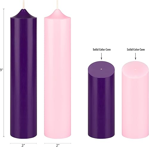 Miniatura 3 de Mega Candles Juego de 4 velas de Adviento de Navidad sin perfume, vertidas a mano de cera de alta calidad, velas de pilar redondas de 2 x 9