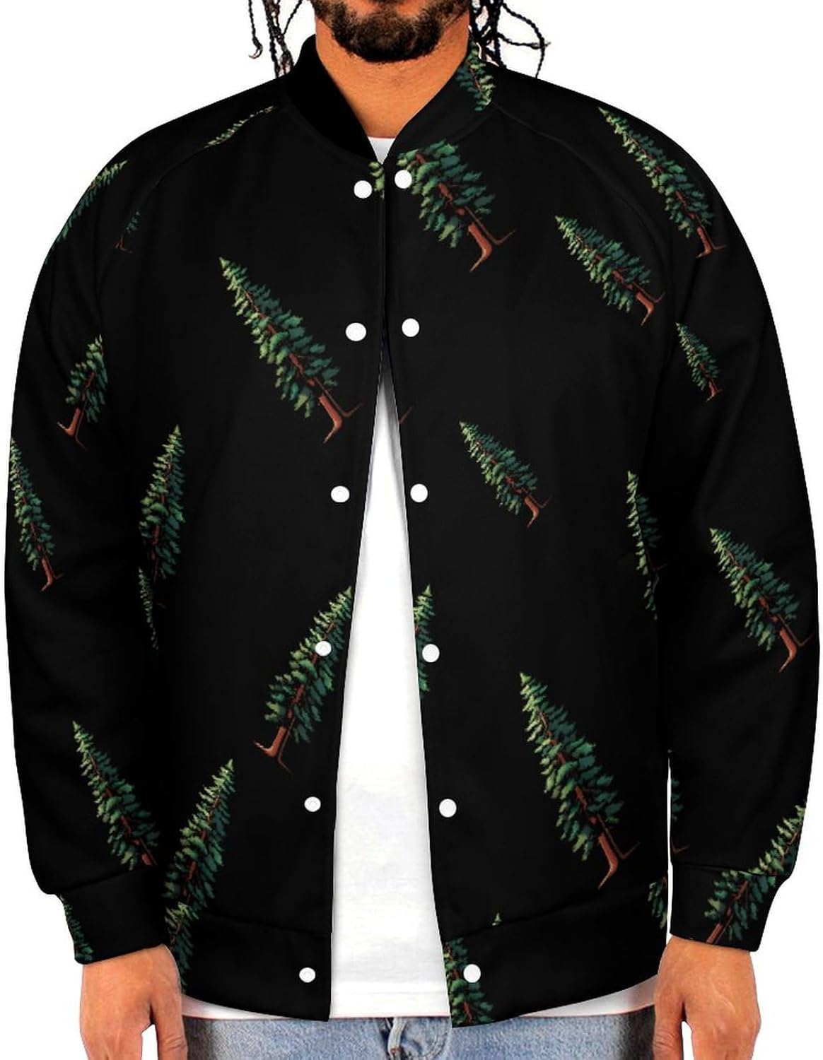 Redwood Tree Novelty Men's Baseball Jackets Causal Sweatshirt Button Top Long Sleeve Coat
