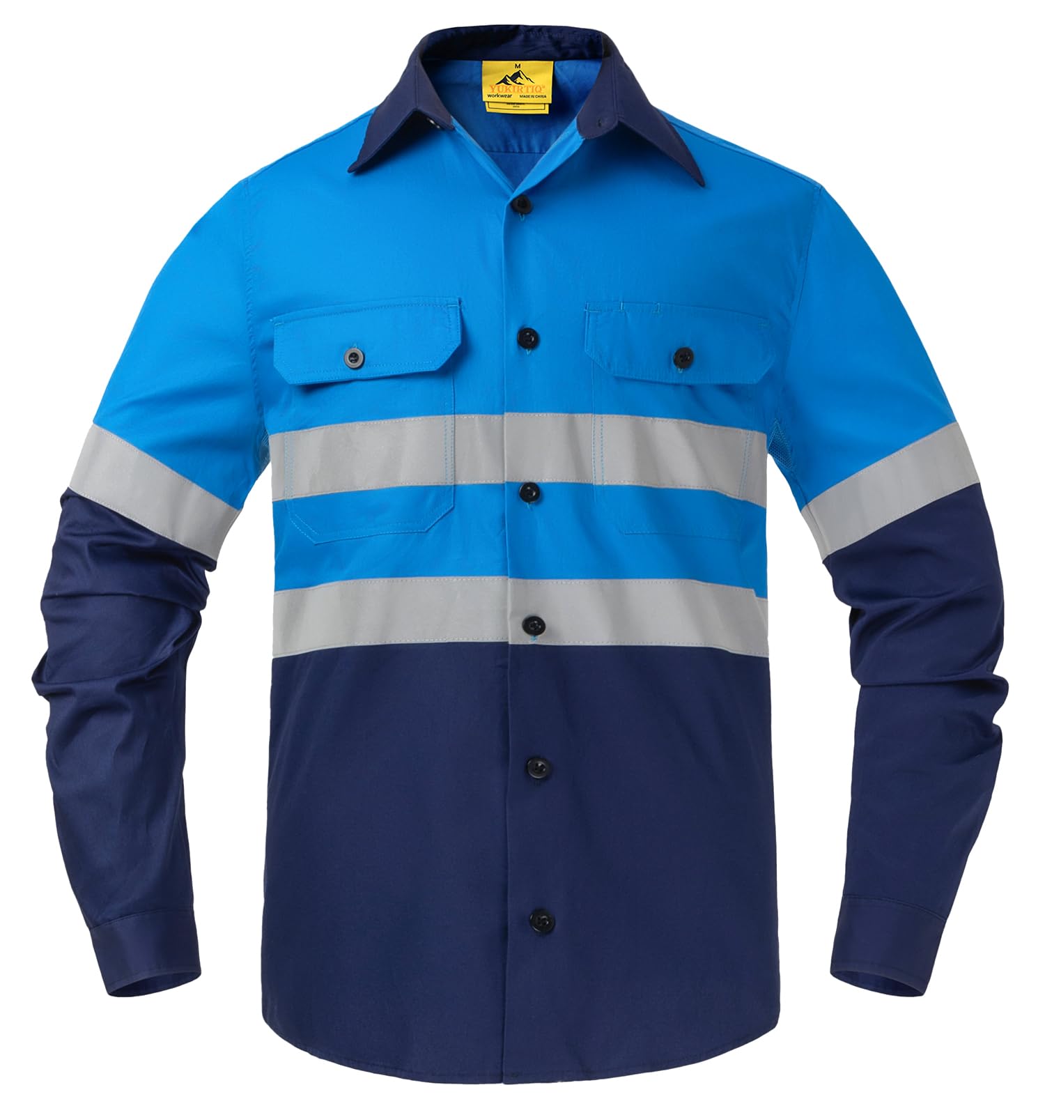Chemise de Travail à Boutons pour Homme Bande Réfléchissante Polo Haute Visibilité à Manches Longues Vêtements de Travail Bouton T-Shirt avec Poches