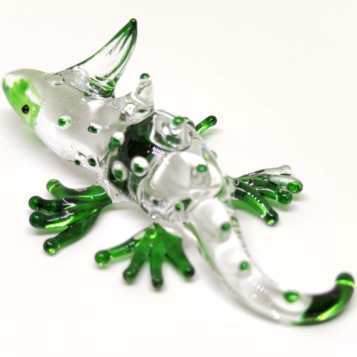 Sansukjai Chameleon Miniature Tiny Hand Blown Glass Art Figurines Animals Collectible Gift Home Decorate (Clear Green)