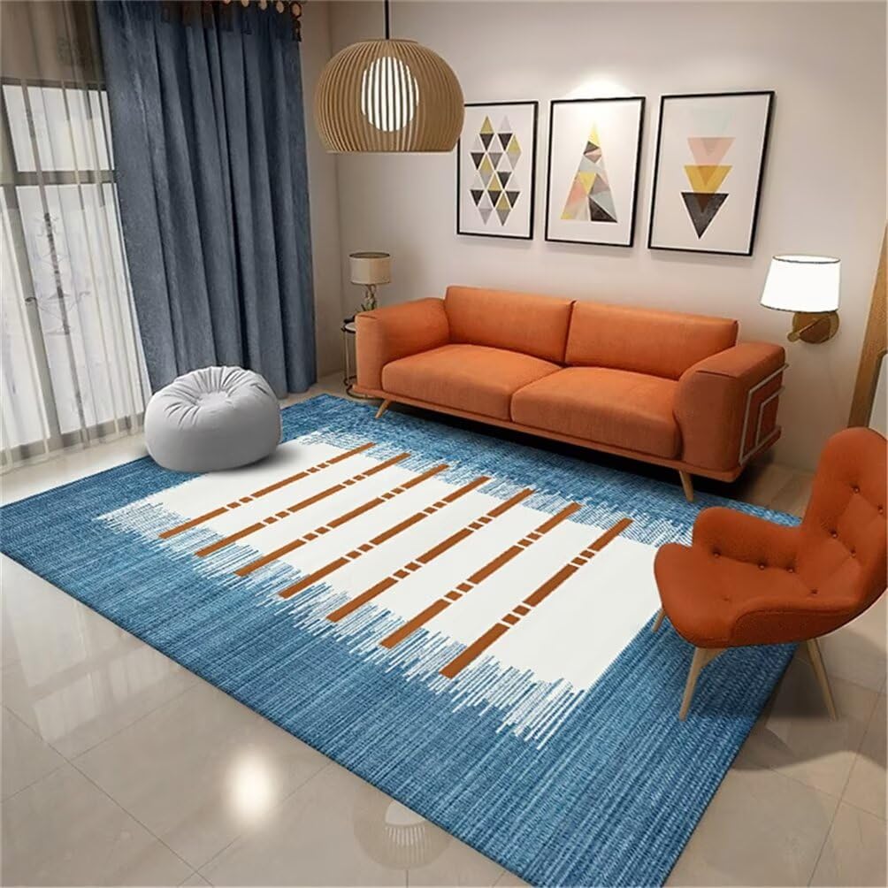 Moquette couloir bleu 160x250cm avec motif rayé moderne et lavable