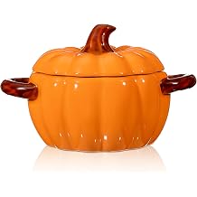 Uiifan 54 oz Fall Pumpkin Dutch Oven with Lid, Handle Ceramic Cooking Pot