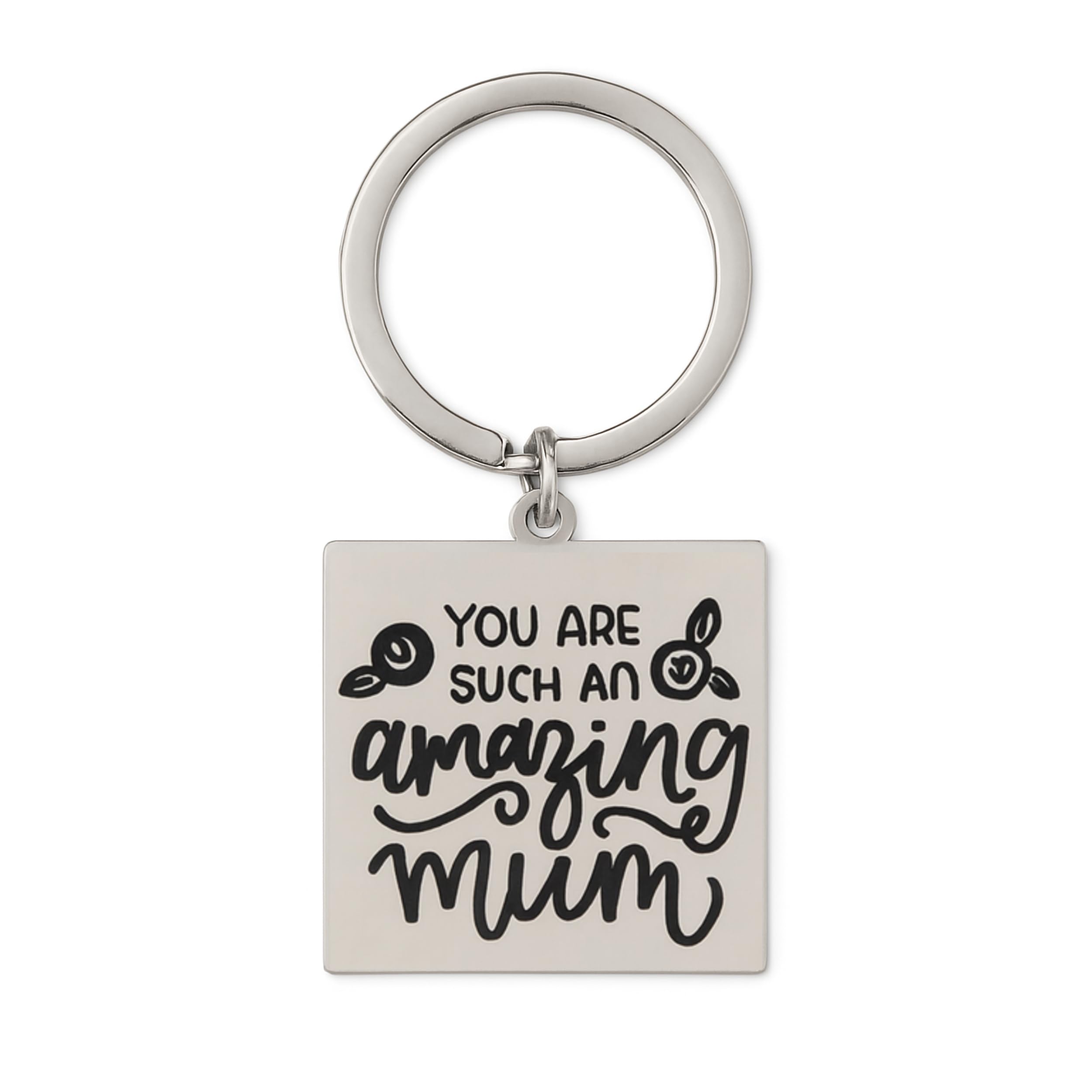 Mum In A Million Women's Silver Amazing Mum Keyring, Engraved Charm With "You Are An Amazing Mum" Message, 7Cm X 3Cm, Square Design, Gift Packaged