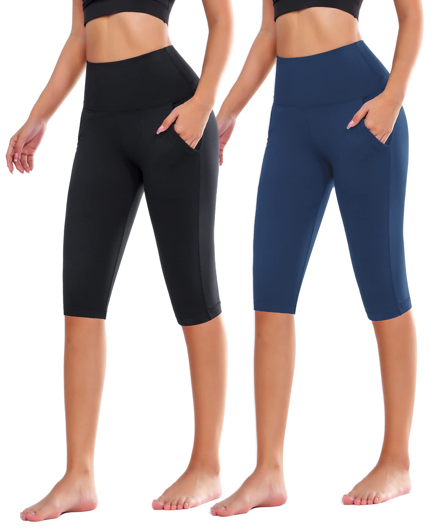 MOREFEELWomen's Knee Length Leggings-High Waist Capri Pants for Women Yoga Workout Biker Shorts Casual Summer