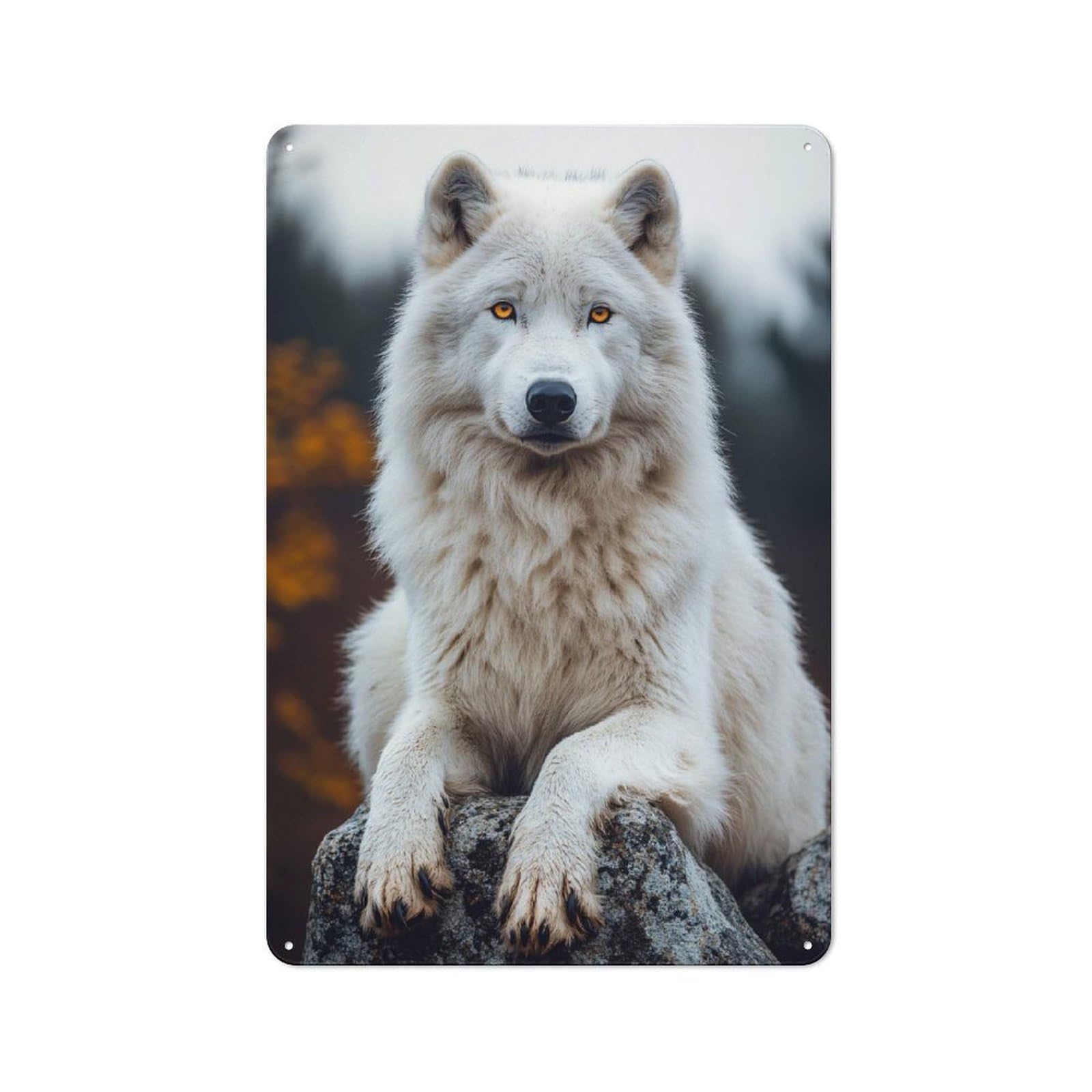 Majestic White Wolf Portrait Industrial Metal Wall Decor 30x20cm, Tin Sign for Workshop, Basement, Shed Or Games Room