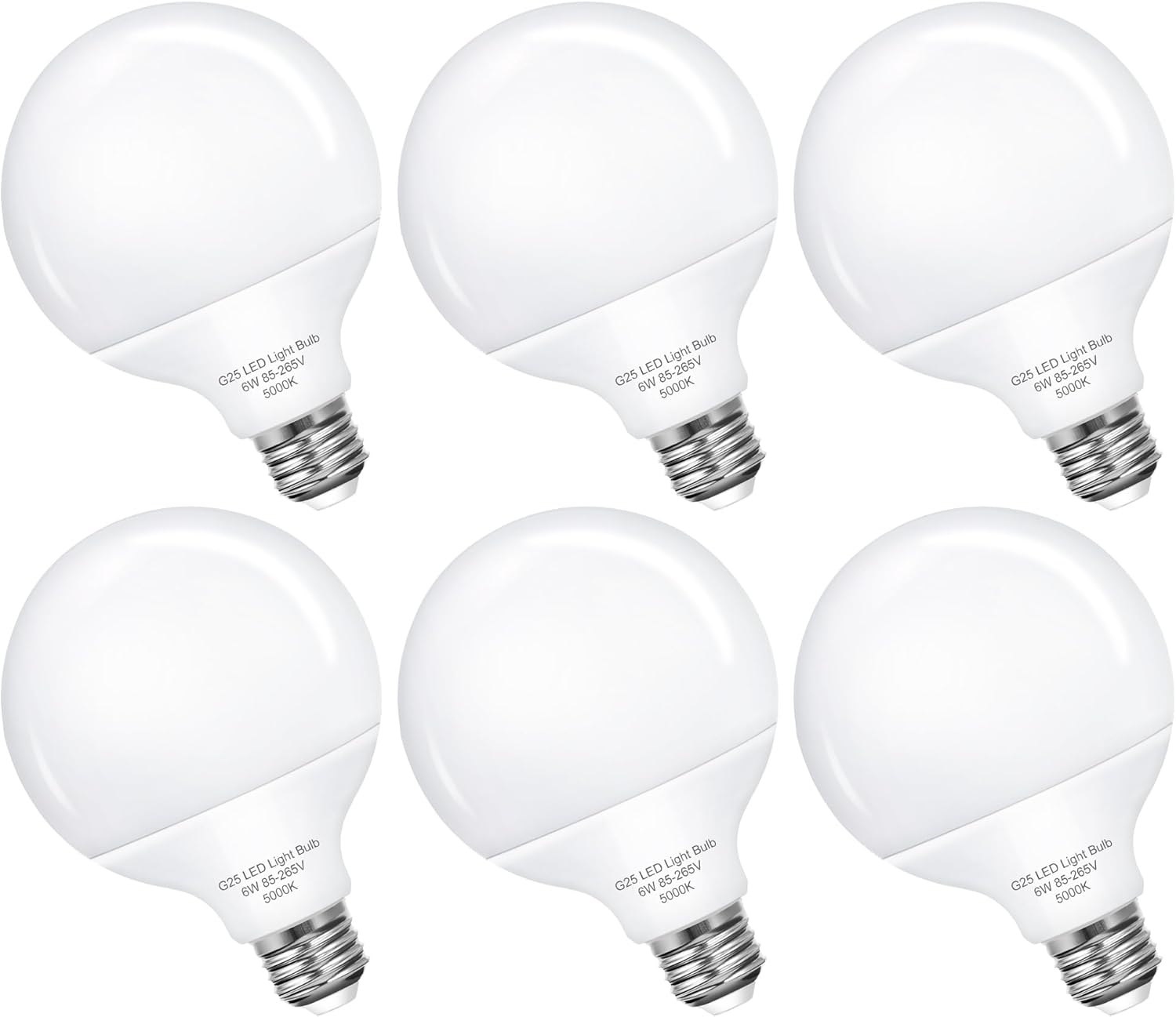 EvaStary G25 LED Globe Bulbs, Vanity Light Bulb for Bathroom Vanity Mirror, 60W LED Light Bulbs Equivalent, Bright 5000K Daylight E26 Base Bulb, 6W LED for Round Makeup Mirror Home Lighting, 6 Pack Daylight White 6 Count (Pack of 1)