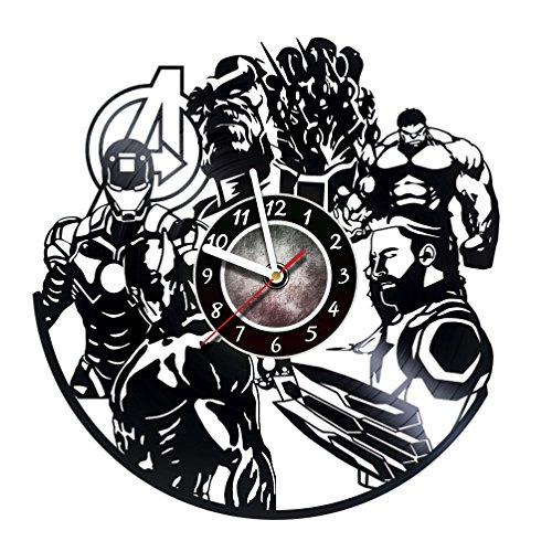 Wall Clock Compatible with Avengers - Vinyl Record Wall Clock - Comics Clock - Living Room Wall Decor - Gift Ideas for Friends, Teens, Children, Men and Women, Boys and Girls - Comics Books Films