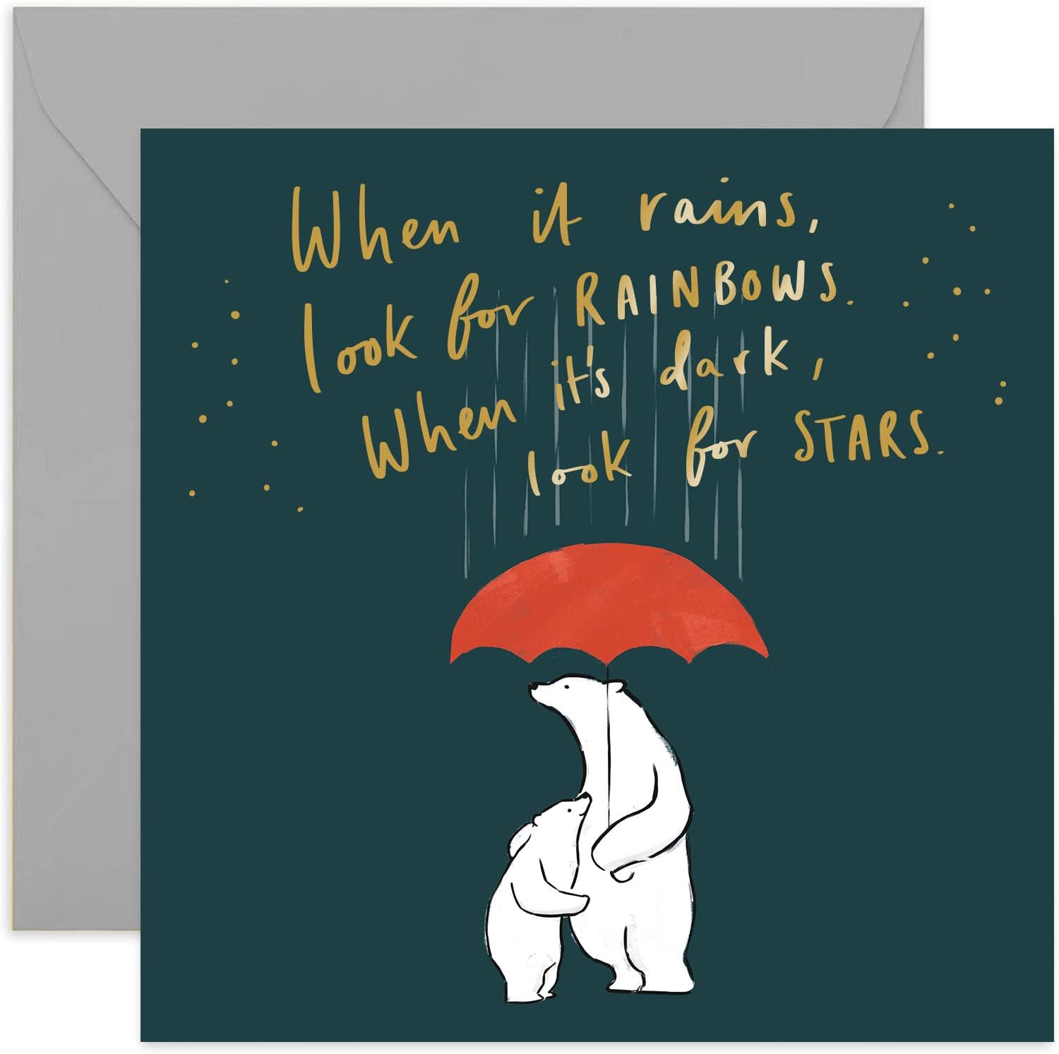 Old English Co. When It Rains Friendship Card - Heartfelt Friends Rainbow Card | Sorry, Sympathy, Encouragement Card | Blank Inside & Envelope