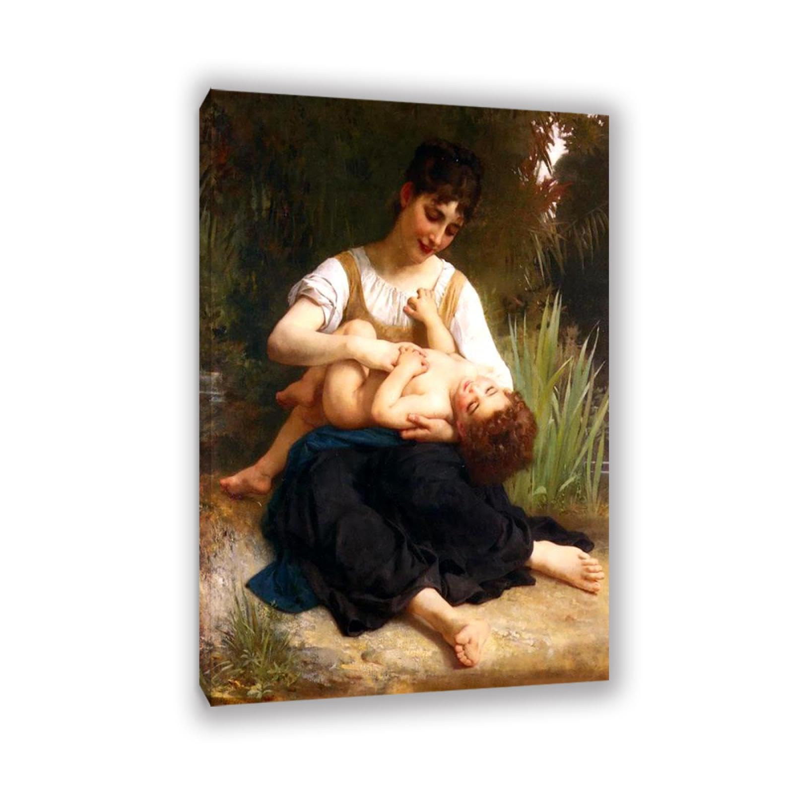 RXNHGJDS William-Adolphe Bouguereau Wall Art The Joys of Motherhood Fine Art Portrait Wall Painting Aesthetic Wall Decor for Living Room Bedroom Bathroom Home Decor 105x70cm Inner frame